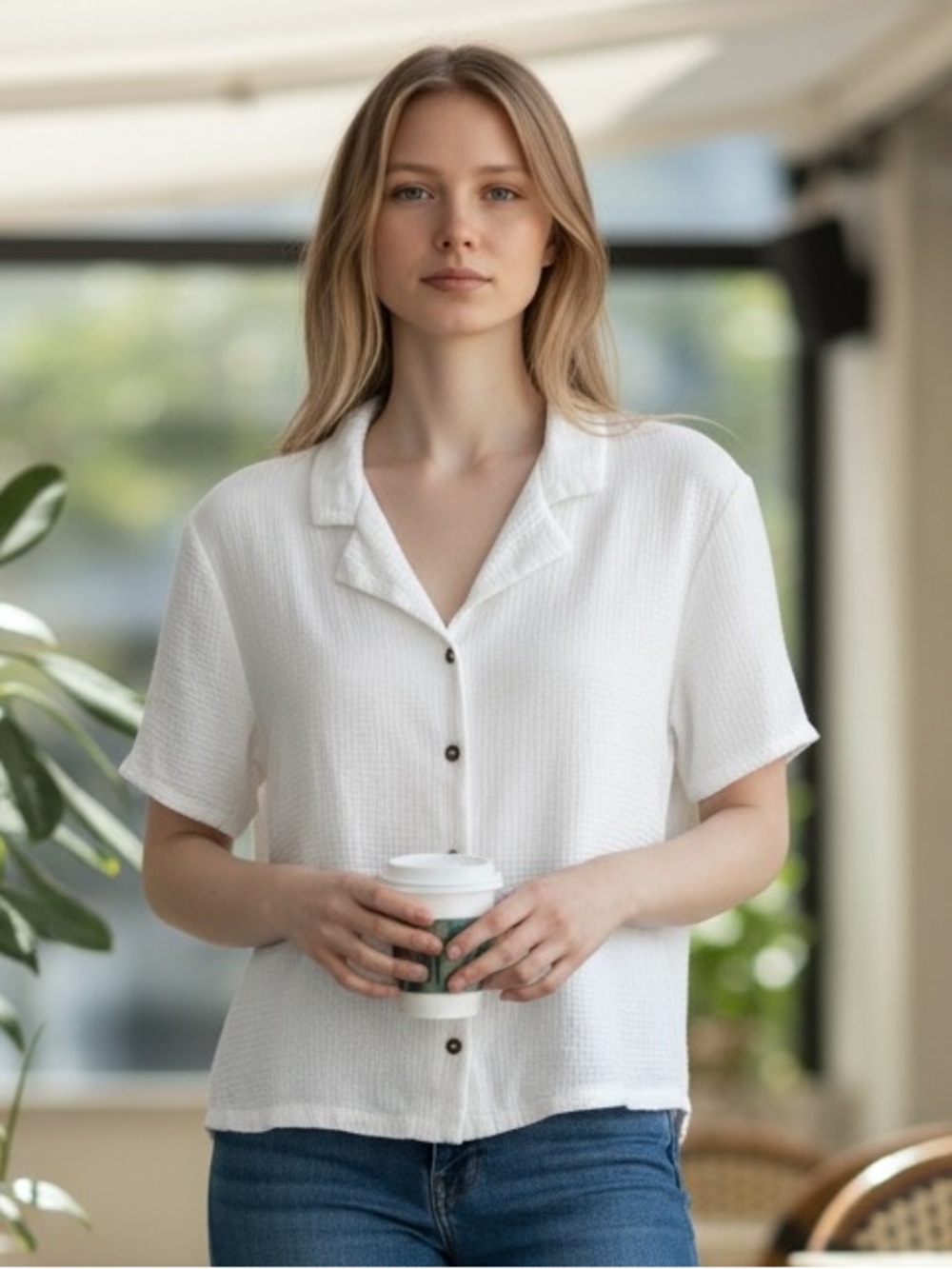 Altar'd State.  White Short-Sleeve Button Shirt